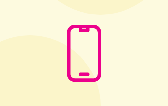 Icon in Pink mit einem Smartphone auf gelben Hintergrund