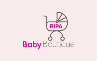 Icon mit Logo Baby Boutique auf hellrosa Hintergrund