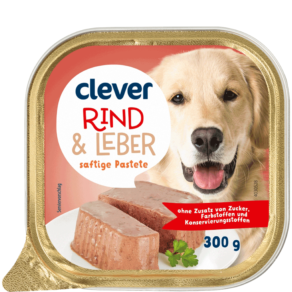 Bild: clever Saftiges Paté mit Rind + Leber Hundefutter 
