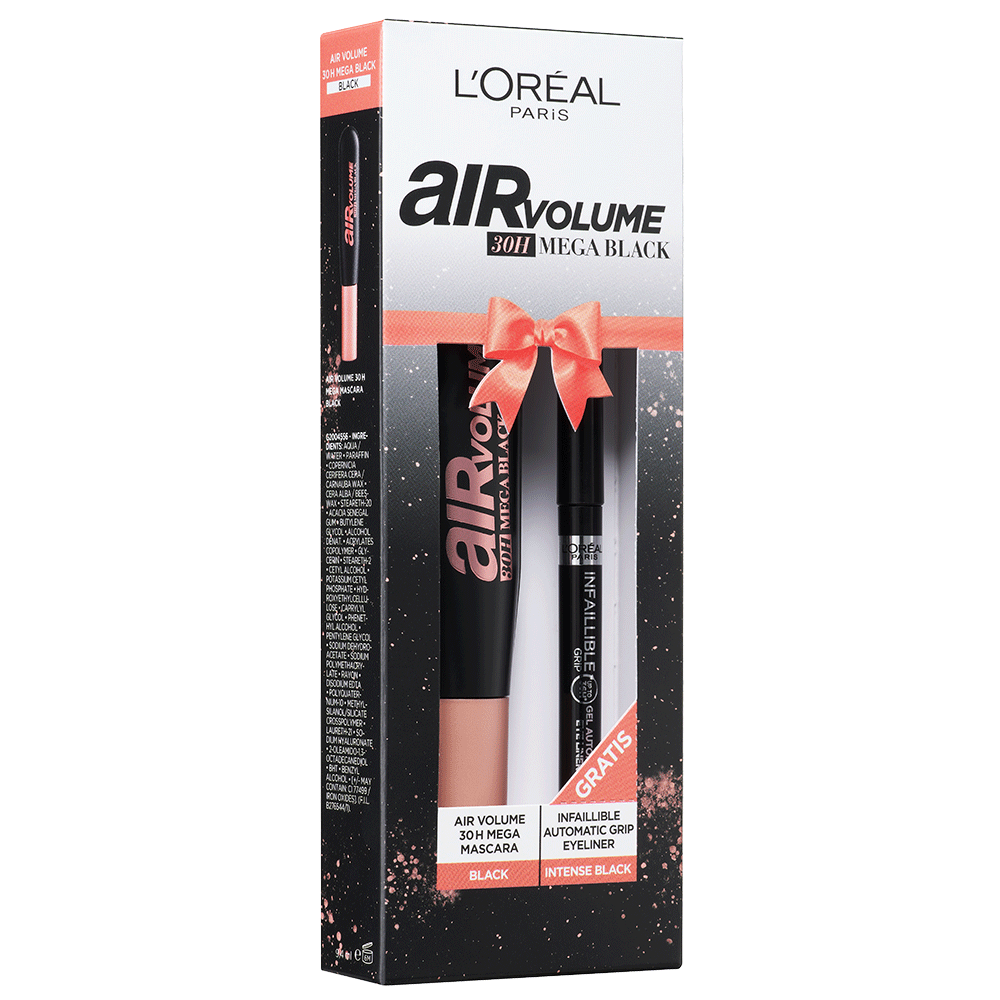 Bild: L'ORÉAL PARIS Air Volume 30H Mega Black Mascara + Infaillible Automatic Grip Eyeliner Intense Black 