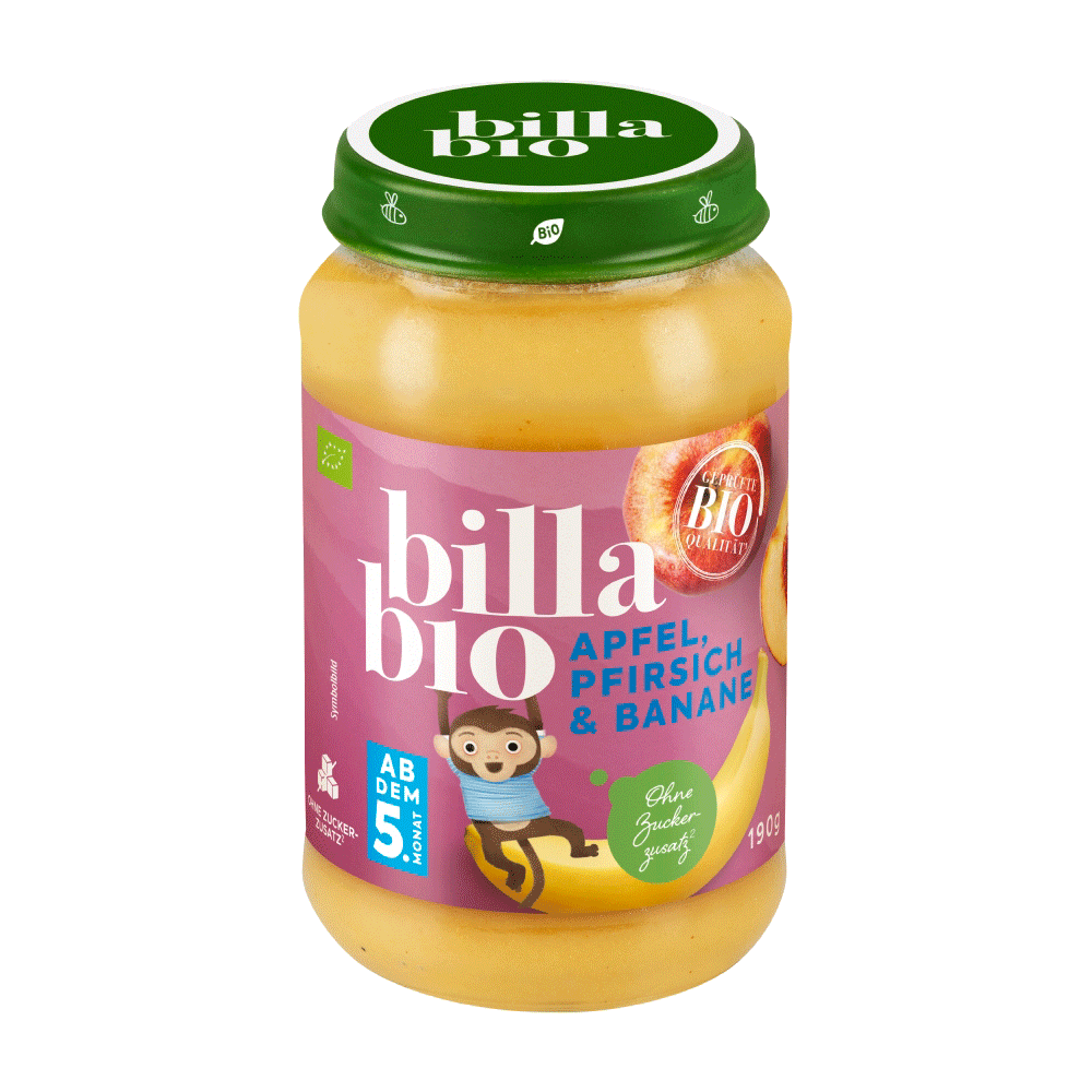 Bild: Billa Bio Gläschen Apfel Pfirsich & Banane 