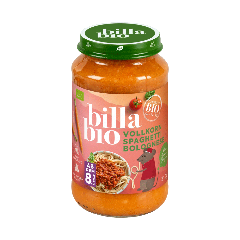 Bild: Billa Bio Gläschen Vollkorn Spaghetti Bolognese 