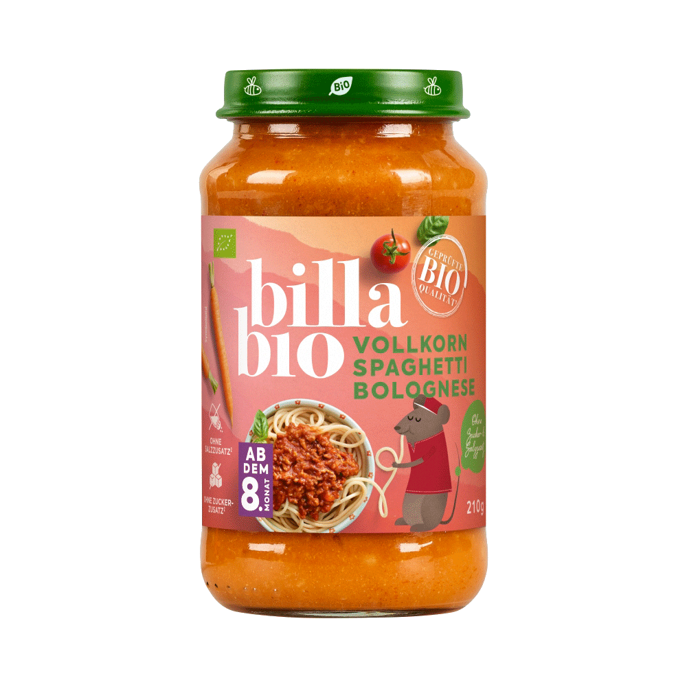 Bild: Billa Bio Gläschen Vollkorn Spaghetti Bolognese 