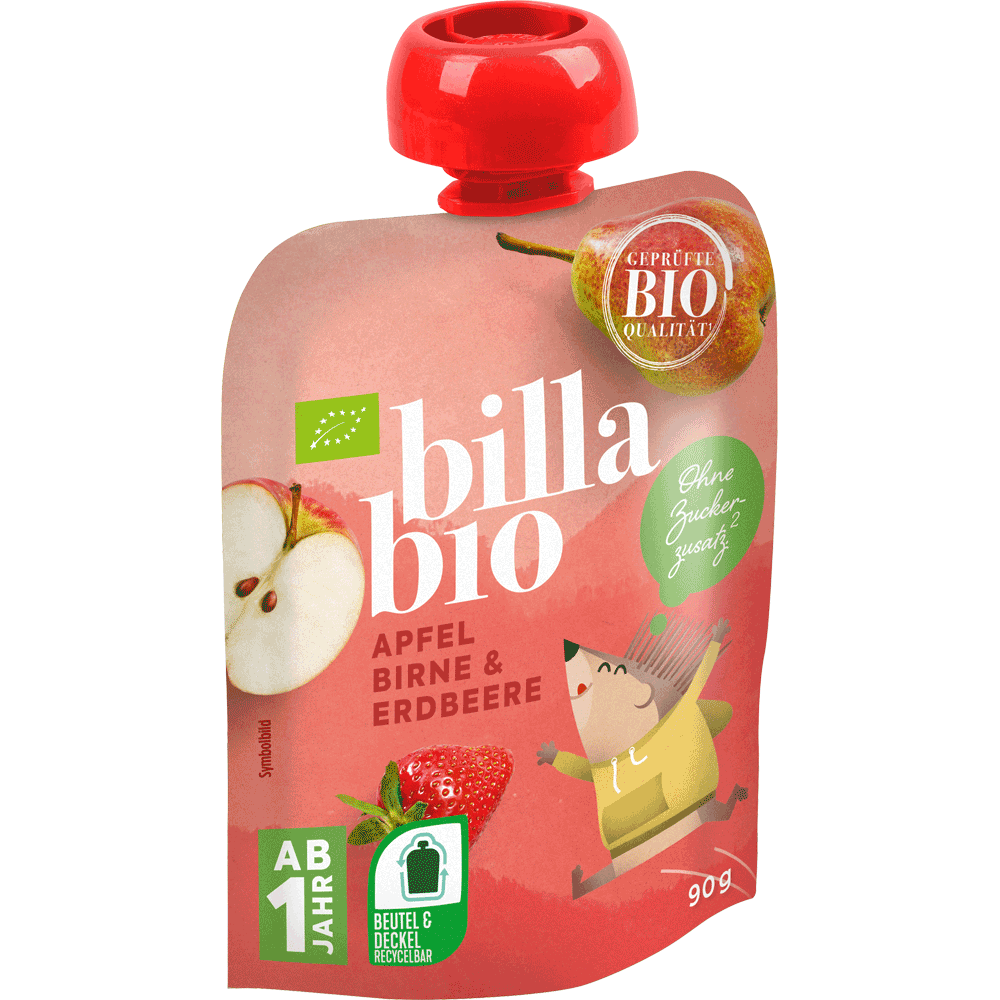 Bild: Billa Bio Quetschie Apfel Birne Erdbeere 