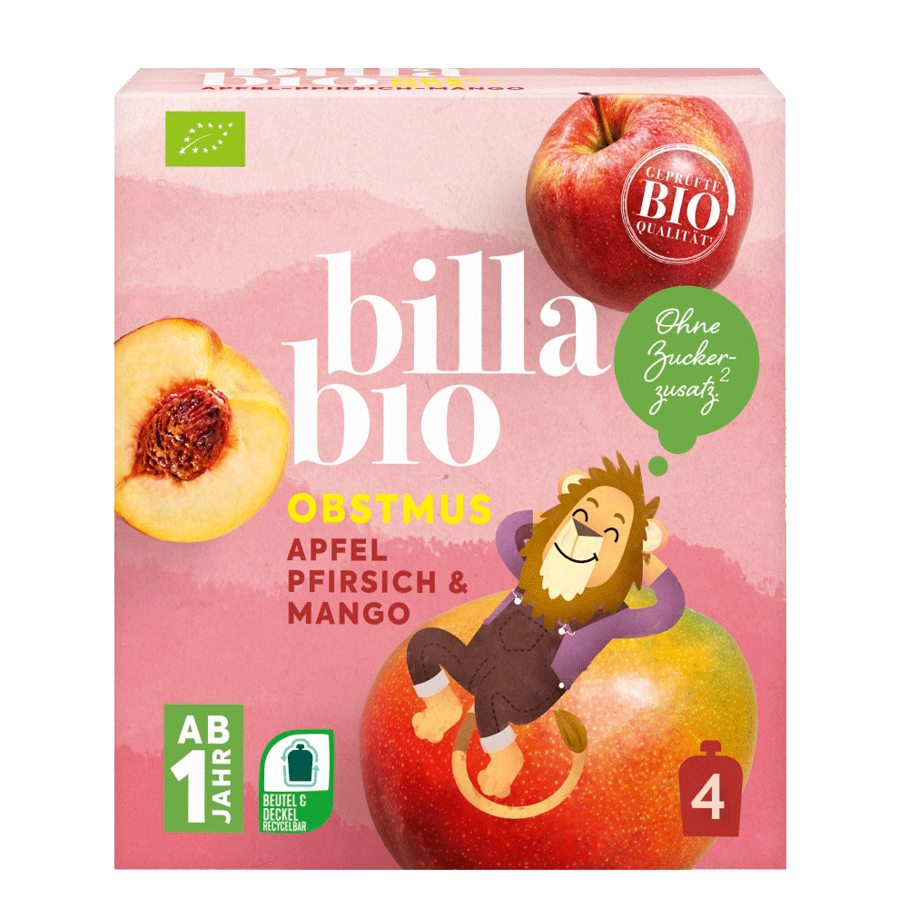 Bild: Billa Bio Quetschie Apfel Pfirisch Mango 4er Pack 