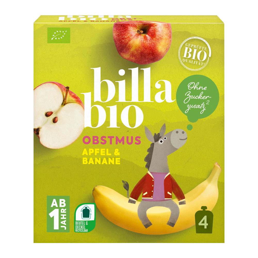 Bild: Billa Bio Quetschie Apfel Banane 4er Pack 