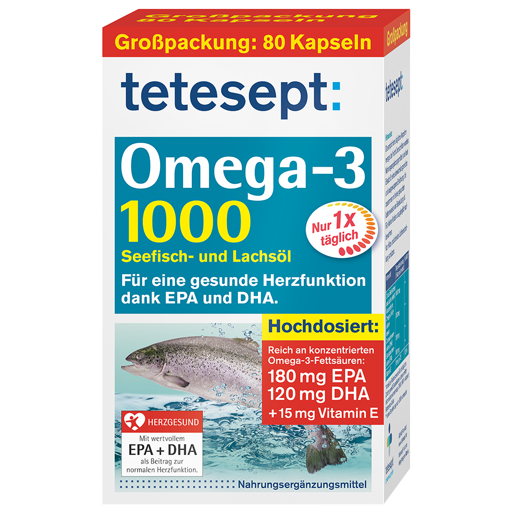 Bild: tetesept: Omega-3 1000 Seefisch- und Lachsöl 