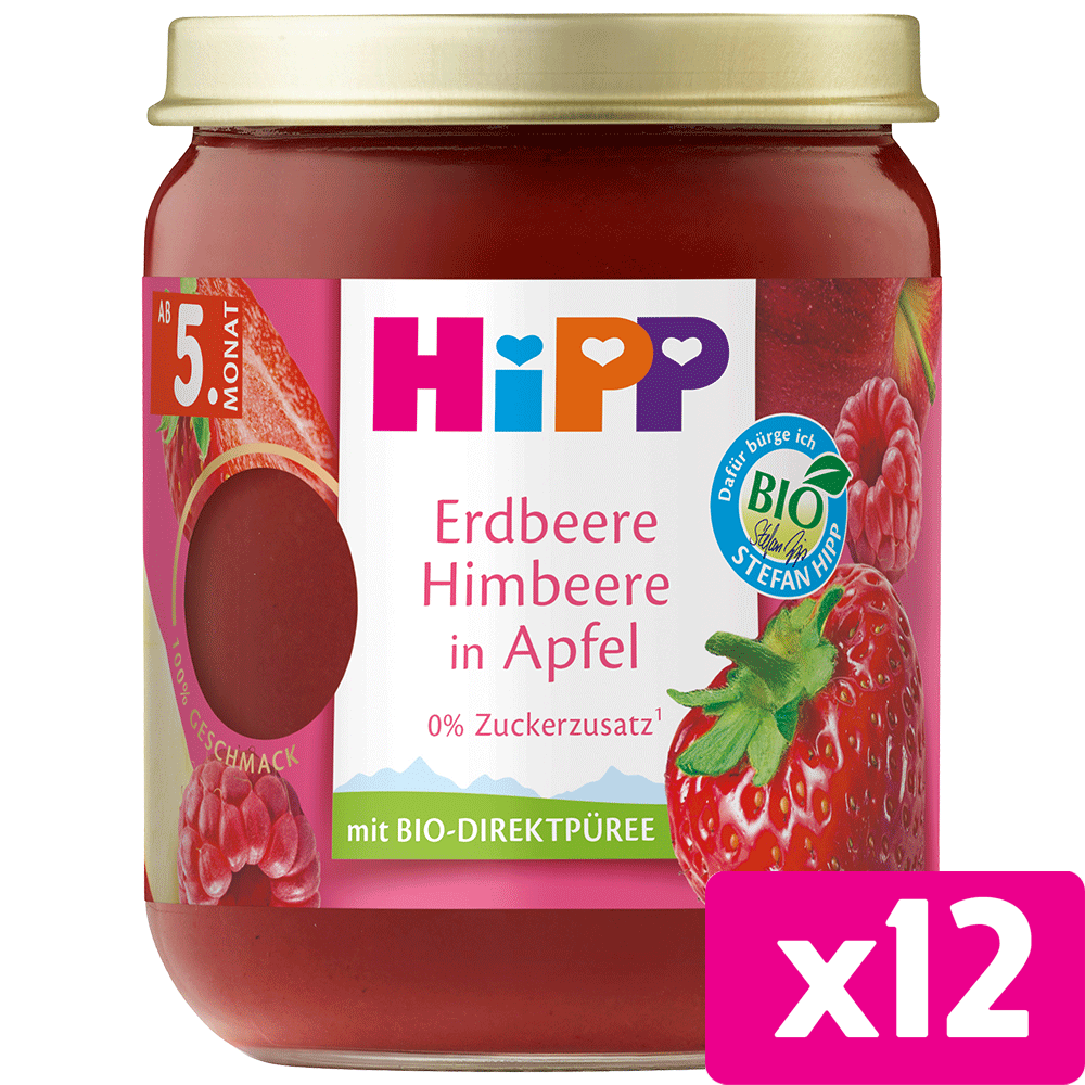Bild: HiPP Erdbeere Himbeere in Apfel 