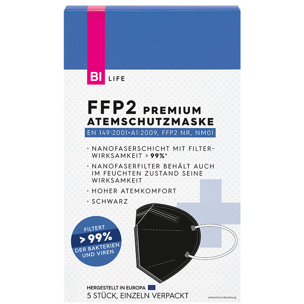 Bild: BI LIFE FFP2 Masken schwarz, 5er Pack 