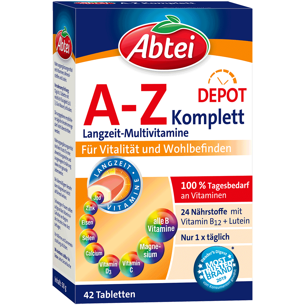 Bild: Abtei A-Z Komplett Multi-Vitamine Plus Ginkgo Tabletten 