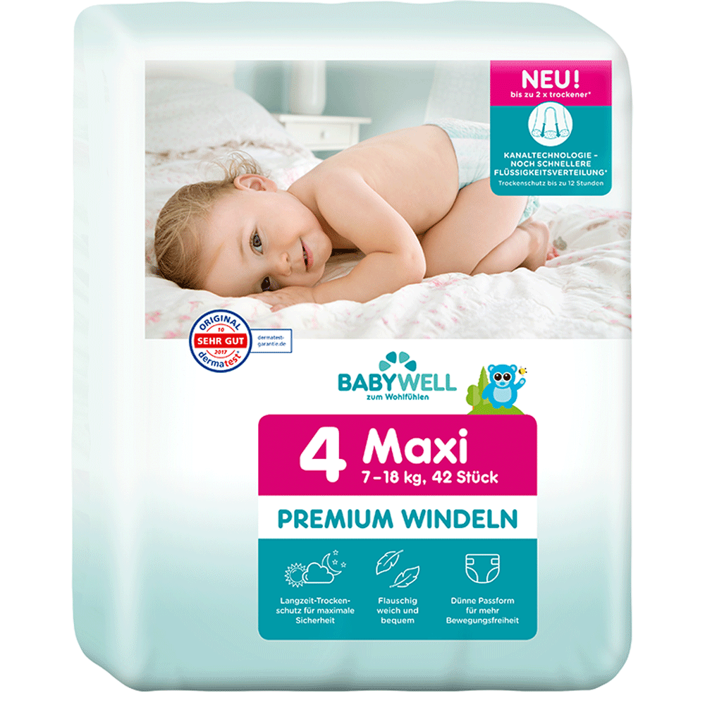 Bild: BABYWELL Premium Windeln Maxi Gr. 4, 7kg - 18kg 
