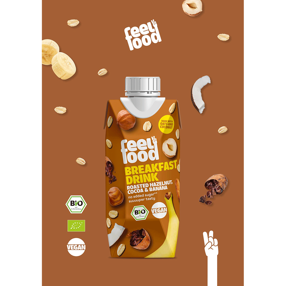 Bild: Feelfood Breakfast Drink Geröstete Haselnuss, Kakao und Bananen 