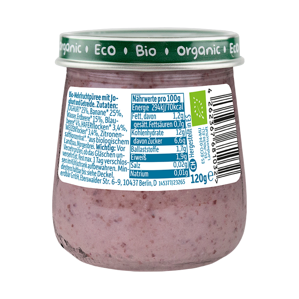 Bild: Freche Freunde Gläschen Morgenbrei Joghurt, Banane, Erdbeere, Blaubeere mit Hafer 