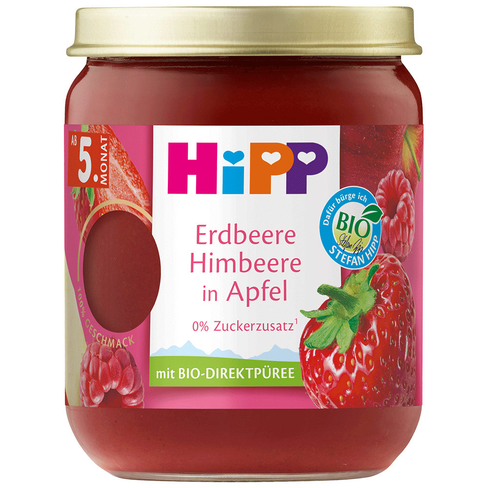 Bild: HiPP Erdbeere Himbeere in Apfel 