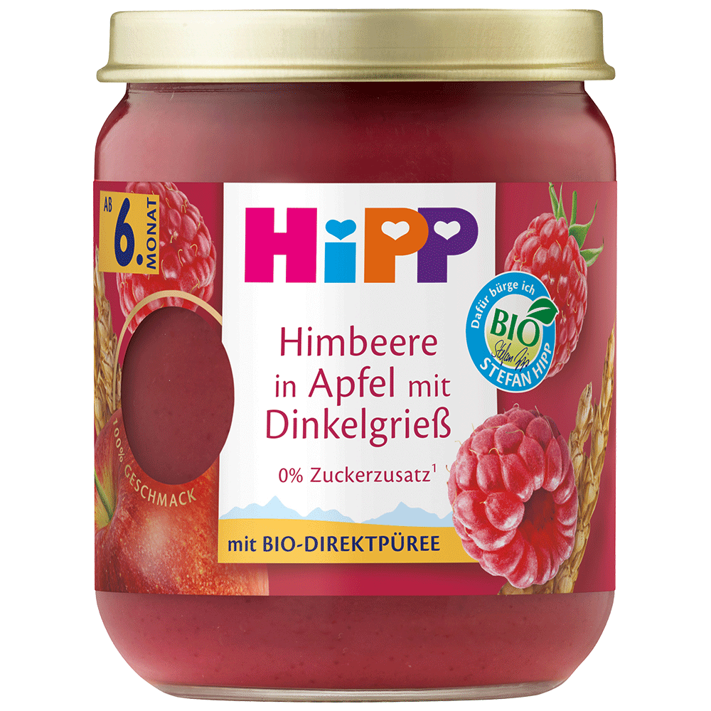 Bild: HiPP Himbeere in Apfel mit Dinkelgrieß 