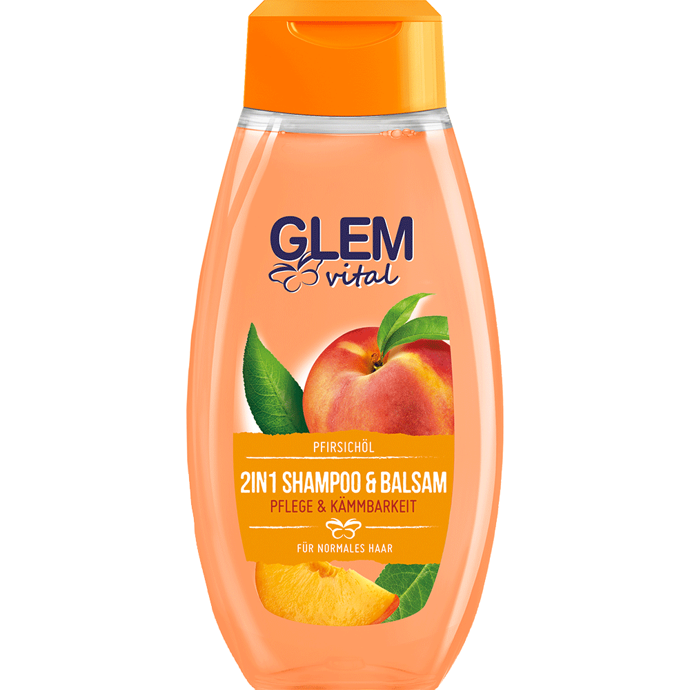 Bild: GlemVital 2in1 Shampoo und Balsam Pflege und Kämmbarkeit Pfirsichöl 