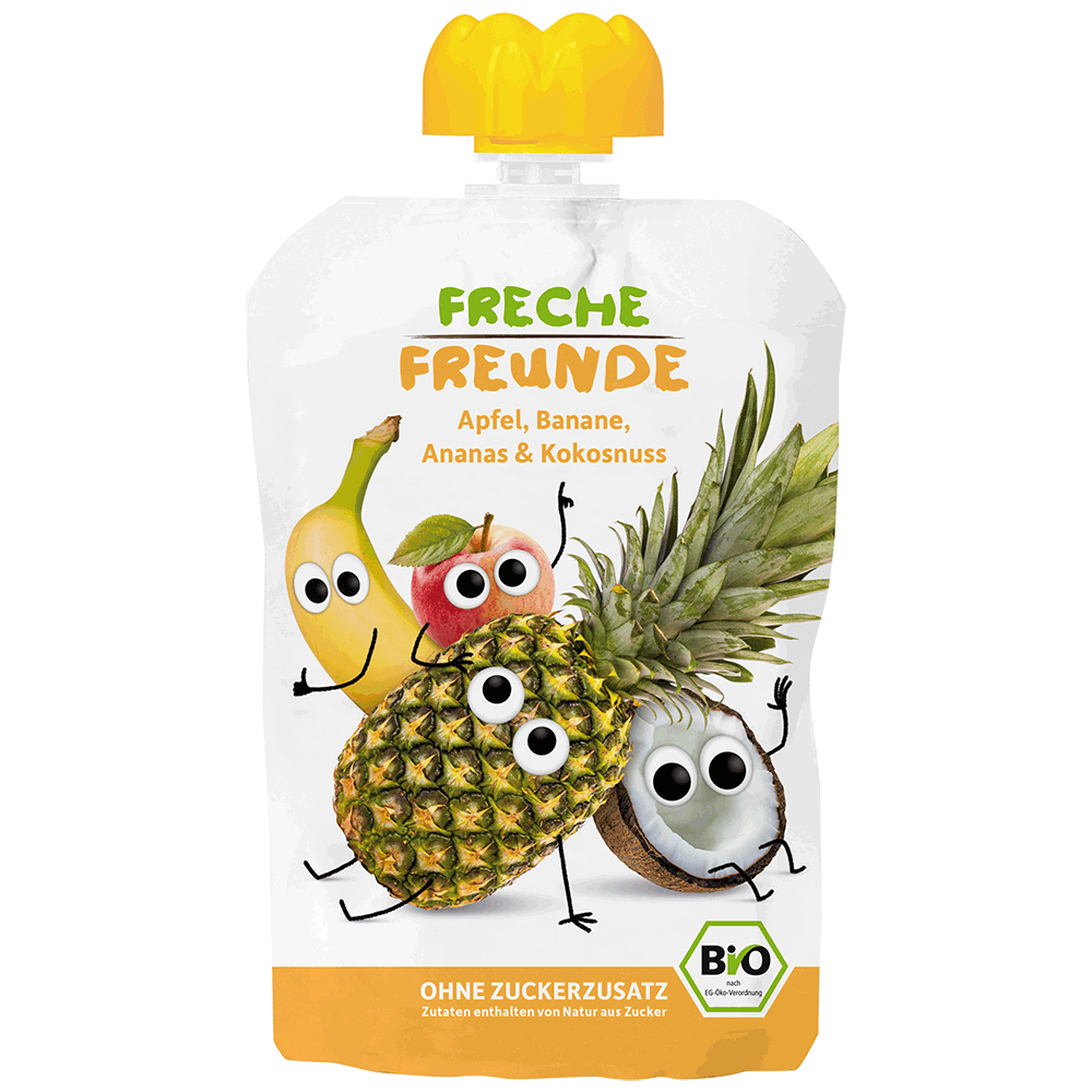 Bild: Freche Freunde Quetschbeutel Apfel, Banane, Ananas & Kokosnuss 