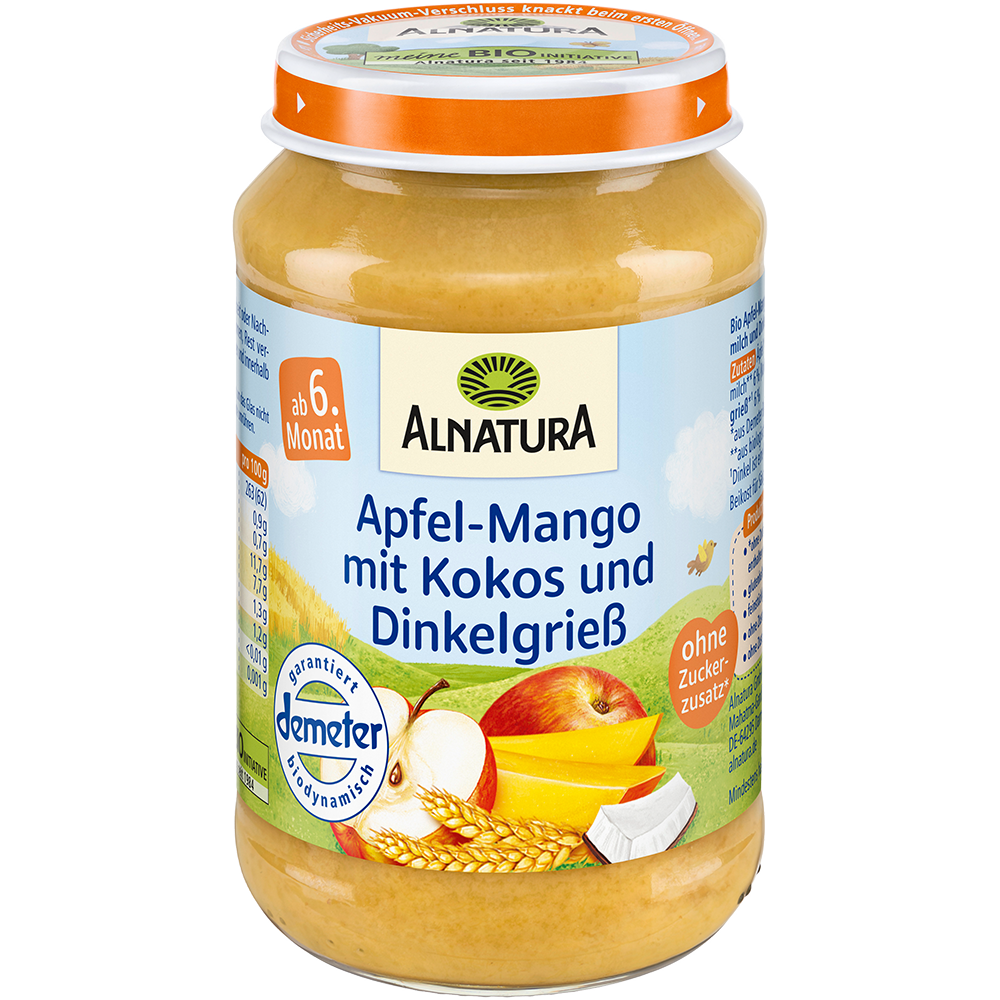 Bild: ALNATURA Apfel Mango mit Kokos und Dinkelgrieß 