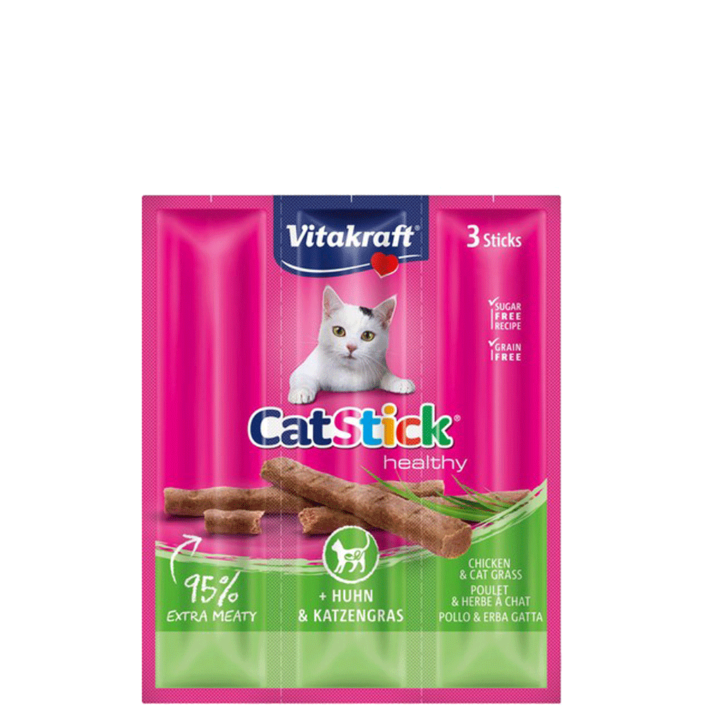 Bild: Vitakraft Cat Stick Mini Huhn Inulin Katzengras 