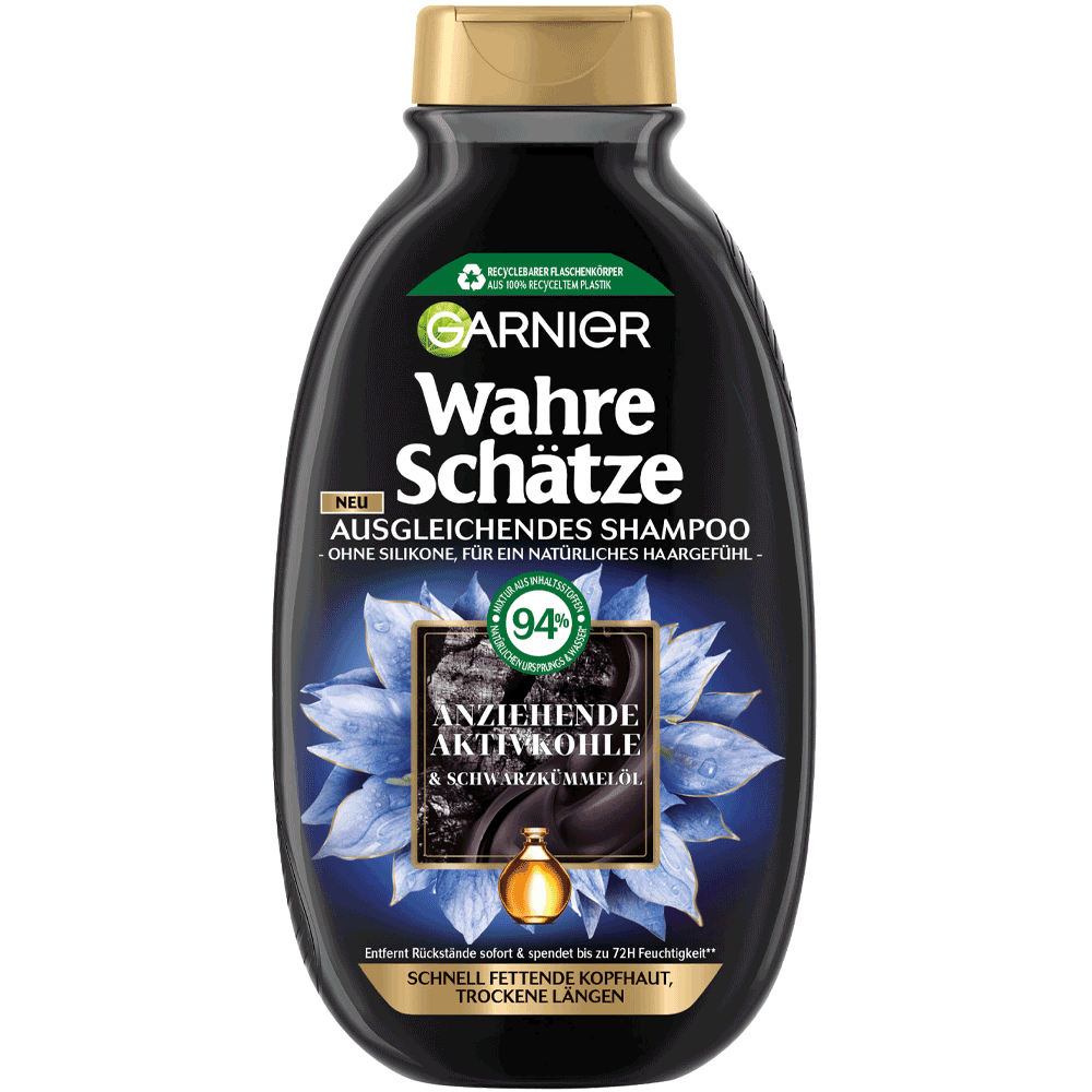 Bild: GARNIER Wahre Schätze Shampoo Aktivkohle und Schwarzkümmelöl 