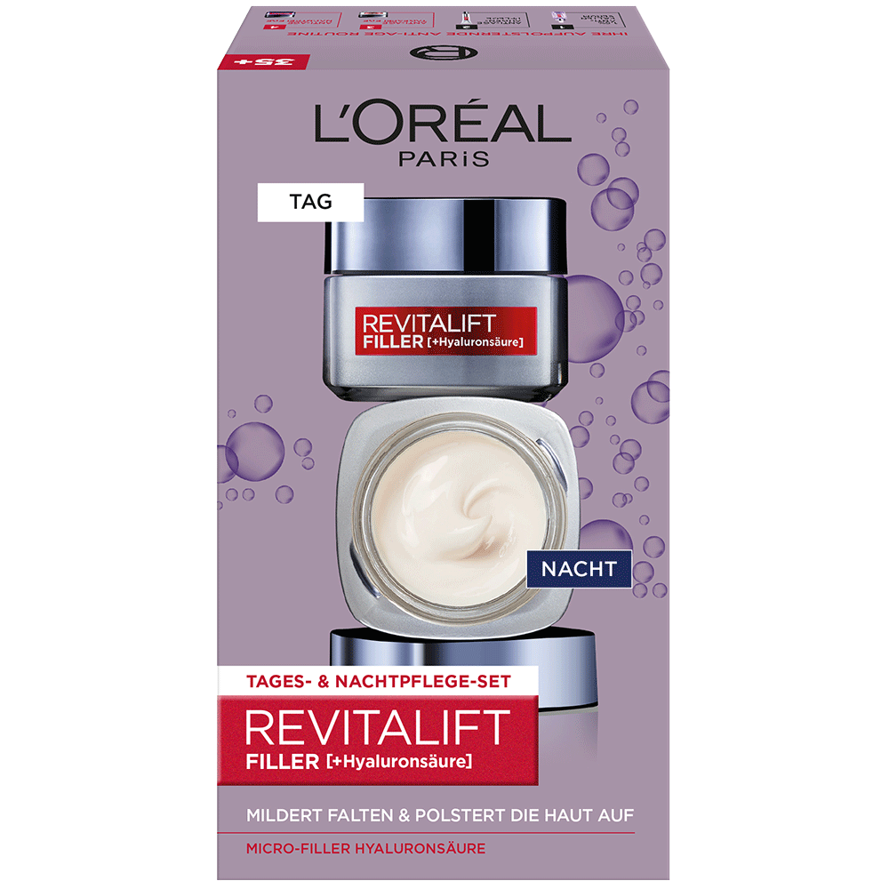 Bild: L'ORÉAL PARIS Revitalift Filler Tages- und Nachtcreme Pflegeset Hyaluronsäure 