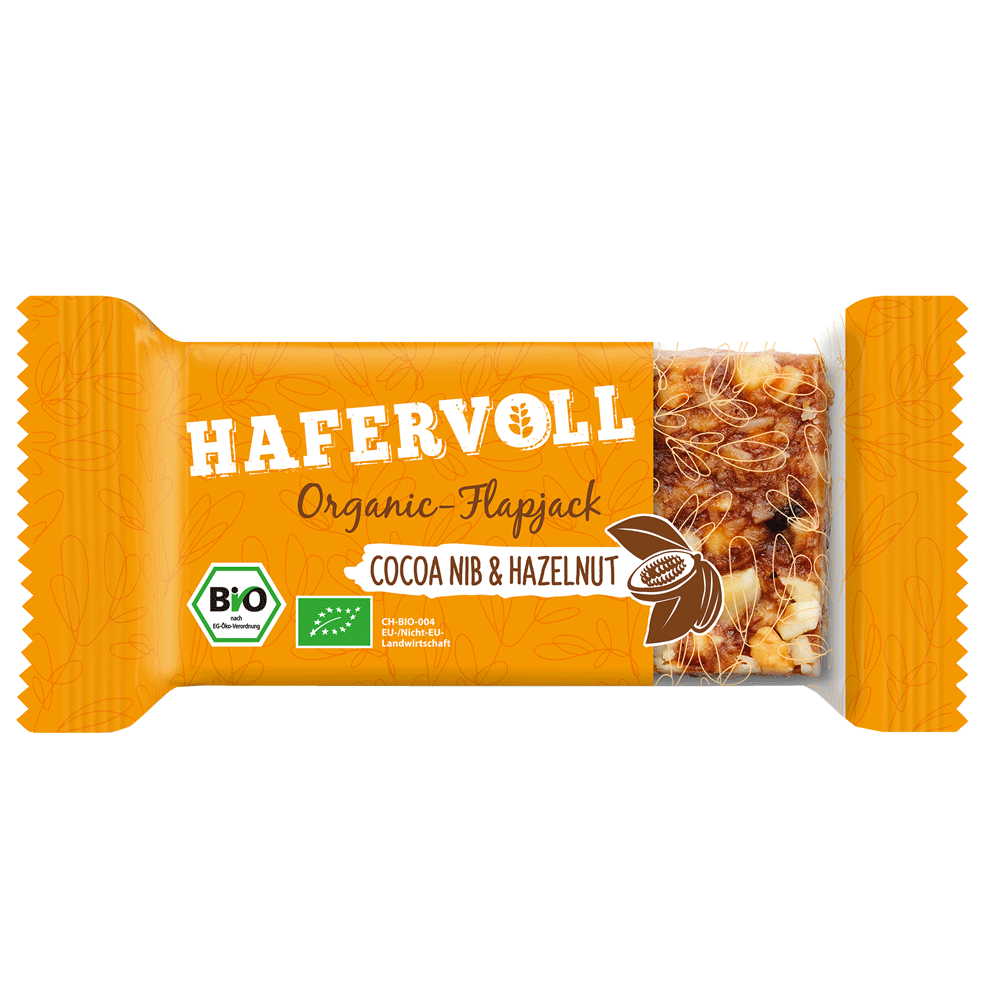 Bild: HAFERVOLL Bio Organic Flapjack Cocoa Nib & Hazelnut 