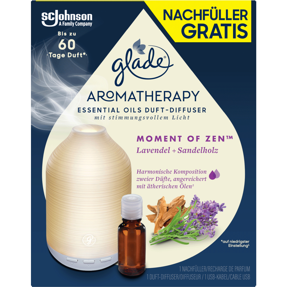 Bild: Glade Aromatherapy Diffuser Starter Set mit Nachfüllung Moment of Zen 