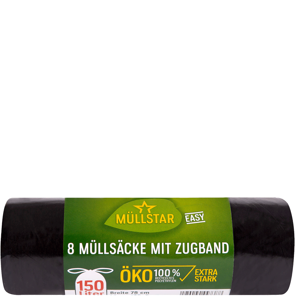 Bild: Müllstar Müllsäcke Öko mit Zugband schwarz 150 Liter 