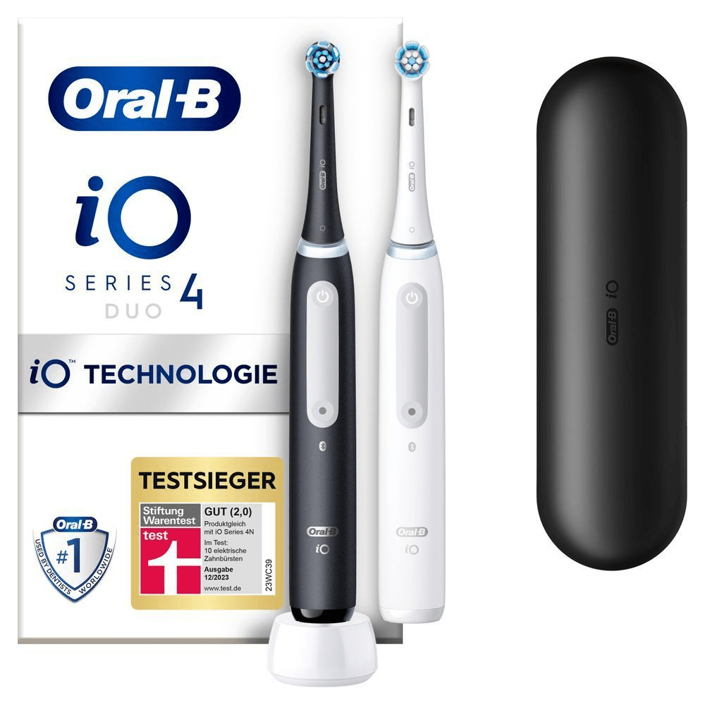 Bild: Oral-B Series 4 Duopack Elektrische Zahnbürste, Reiseetui, Matt Black/Quite White 