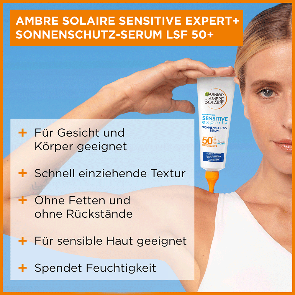 Bild: GARNIER AMBRE SOLAIRE Sensitive expert+ Sonnenschutz-Serum LSF 50+ 