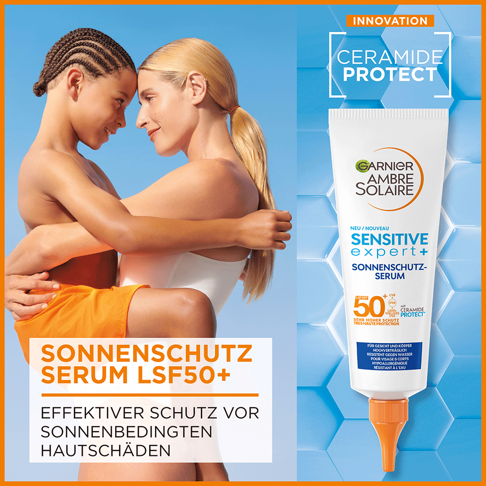 Bild: GARNIER AMBRE SOLAIRE Sensitive expert+ Sonnenschutz-Serum LSF 50+ 