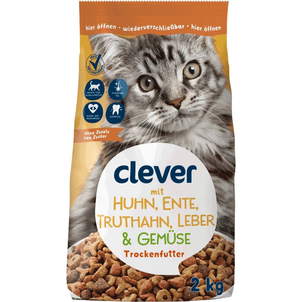 Bild: clever Huhn & Ente Katzen Trockenfutter 