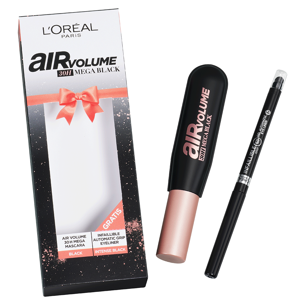 Bild: L'ORÉAL PARIS Air Volume 30H Mega Black Mascara + Infaillible Automatic Grip Eyeliner Intense Black 