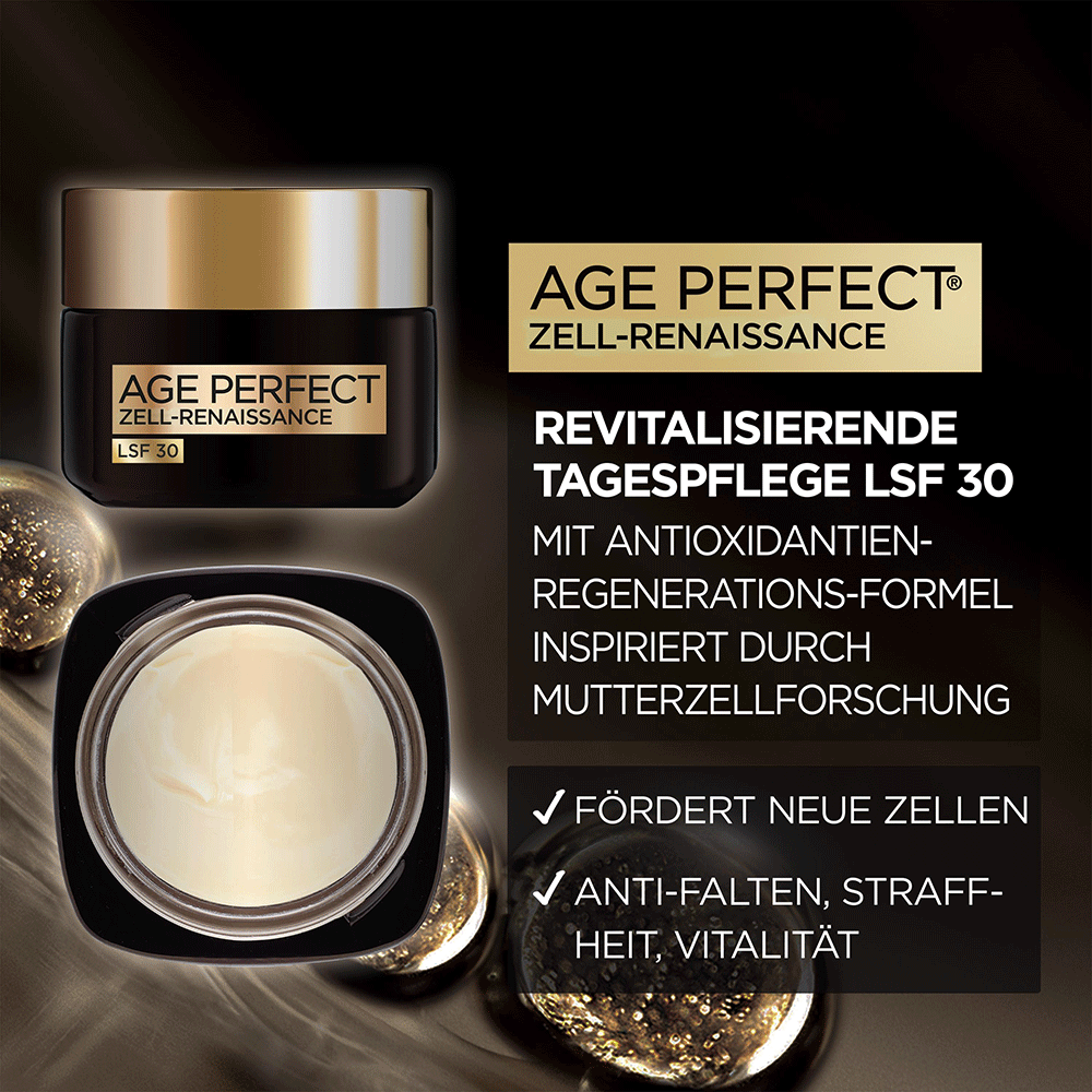 Bild: L'ORÉAL PARIS Age Perfect Zell-Renaissance Revitalisierende Pflege LSF 30 