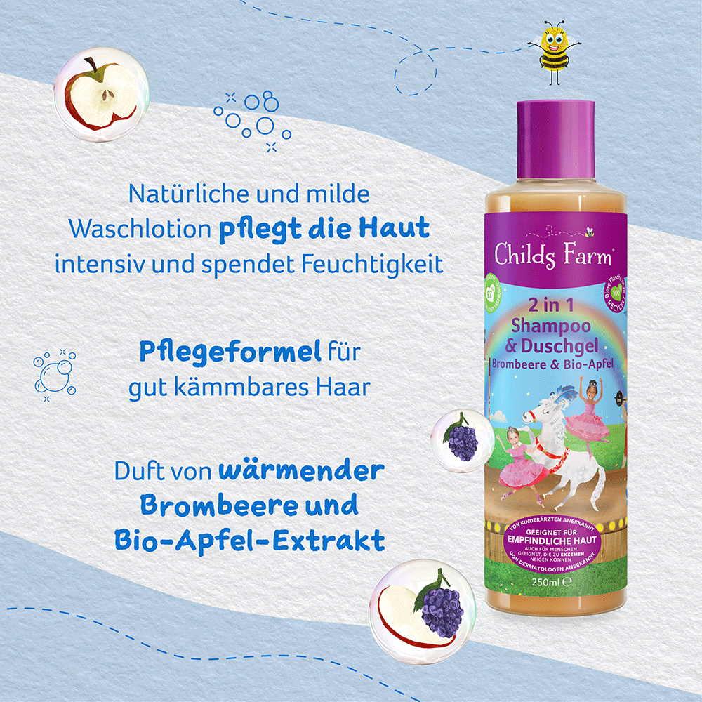 Bild: Childs Farm 2 in 1 Shampoo & Duschgel Brombeere & Bio Apfel 