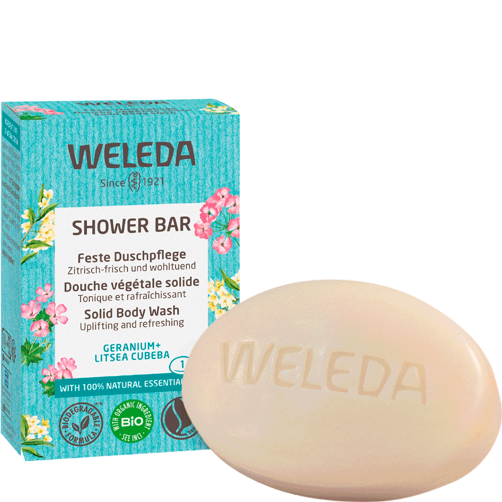 Bild: WELEDA Feste Dusche Geranium + Litsea 