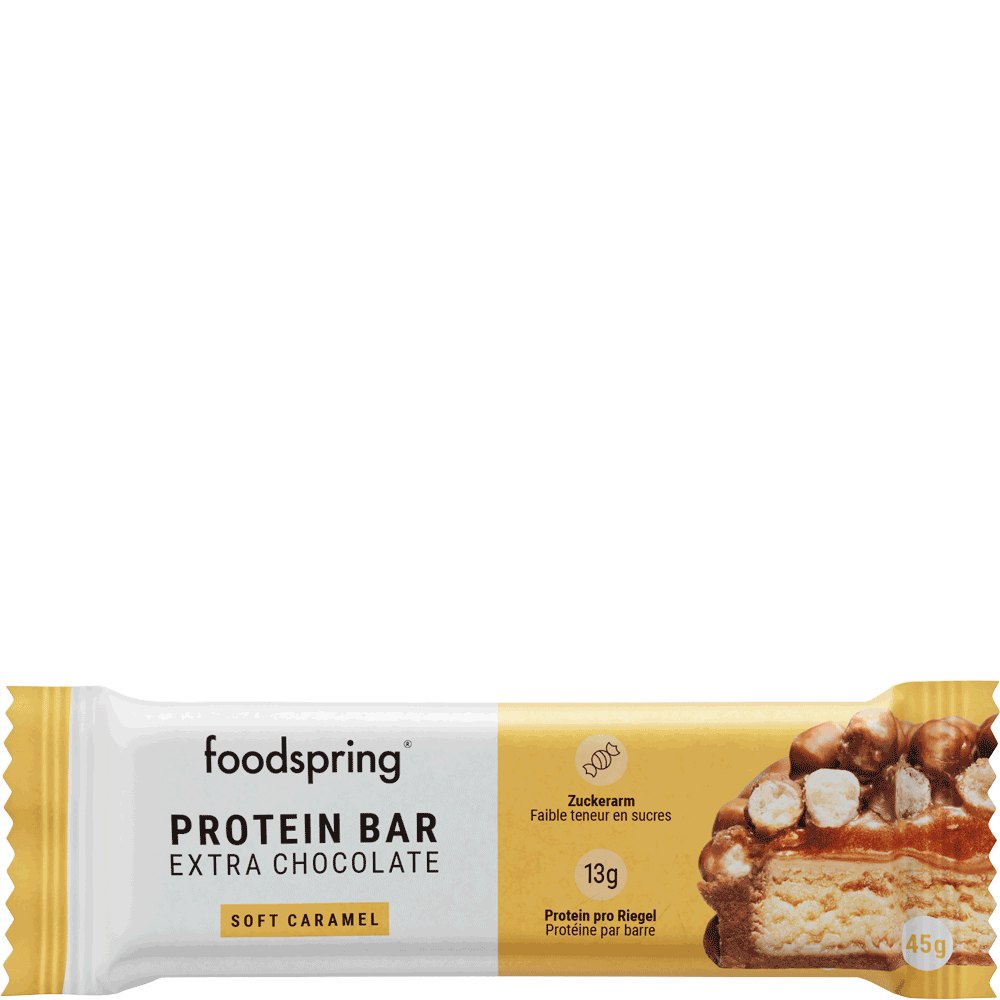 Bild: foodspring Protein Bar Extra Chocolate Soft Caramel 