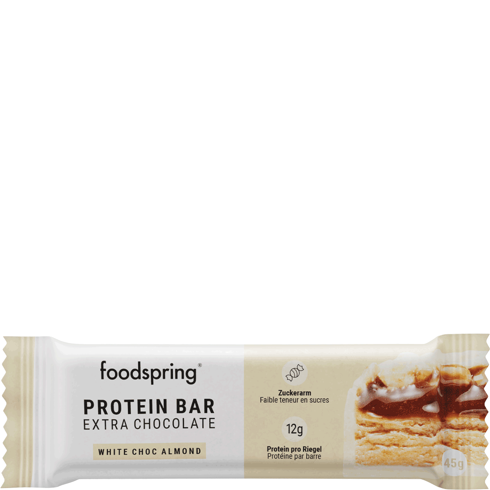 Bild: foodspring Protein Bar Extra Chocolate White Choc Almond 