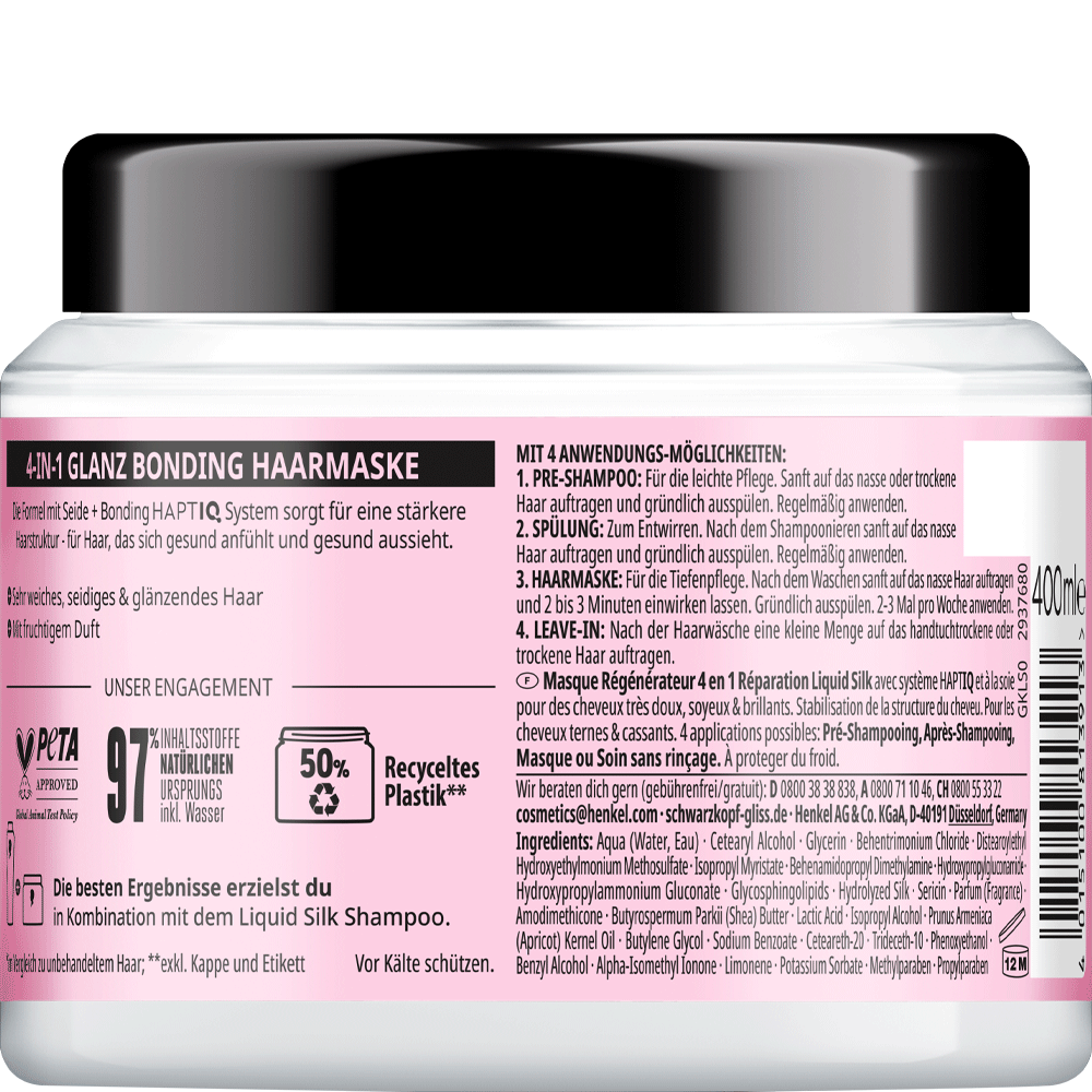 Bild: Schwarzkopf GLISS Liquid Silk Glanz 4in1 Bonding Haarmaske 