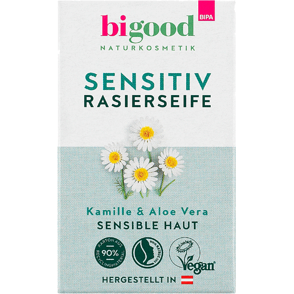 Bild: bi good Sensitiv Rasierseife Kamille & Aloe Vera 