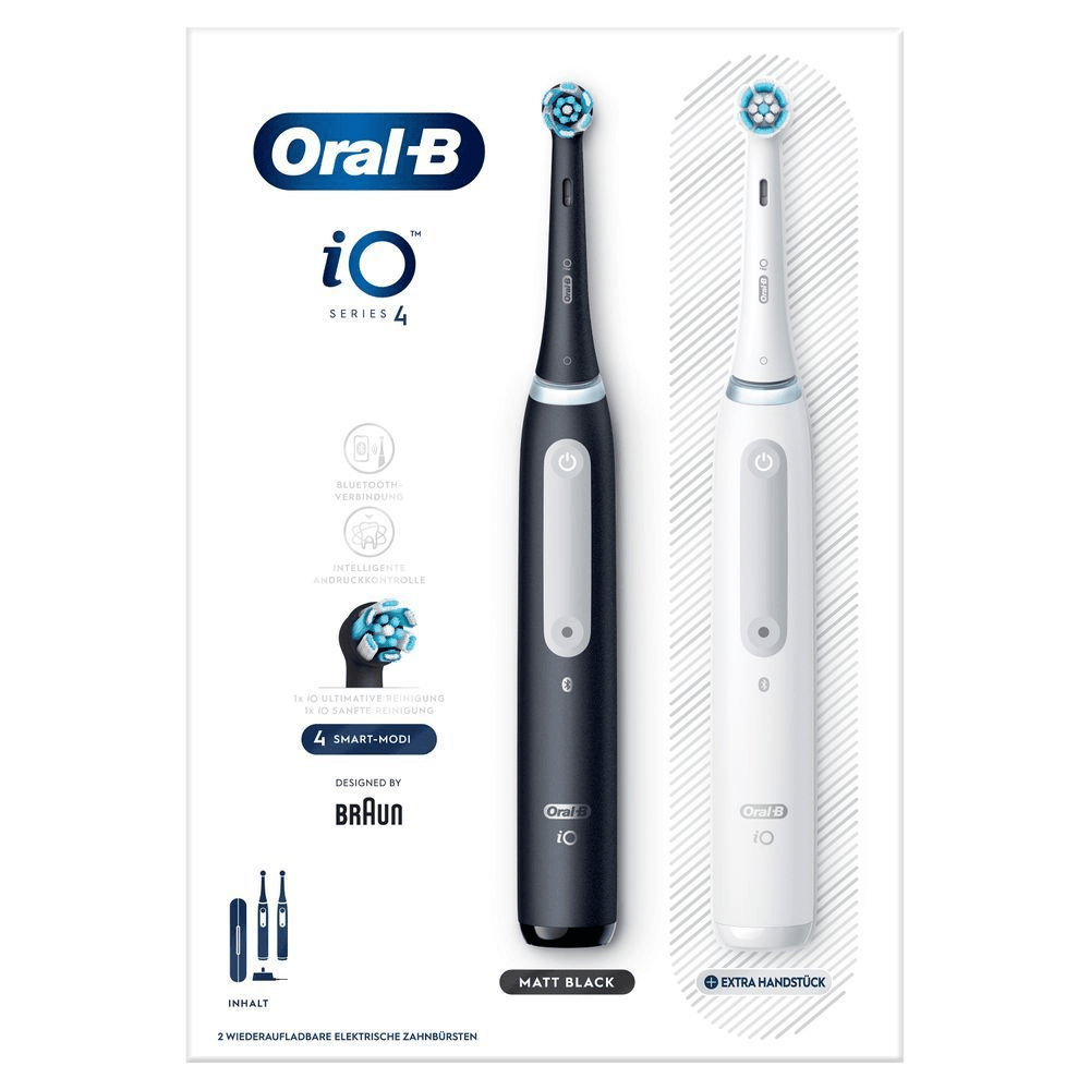 Bild: Oral-B Series 4 Duopack Elektrische Zahnbürste, Reiseetui, Matt Black/Quite White 