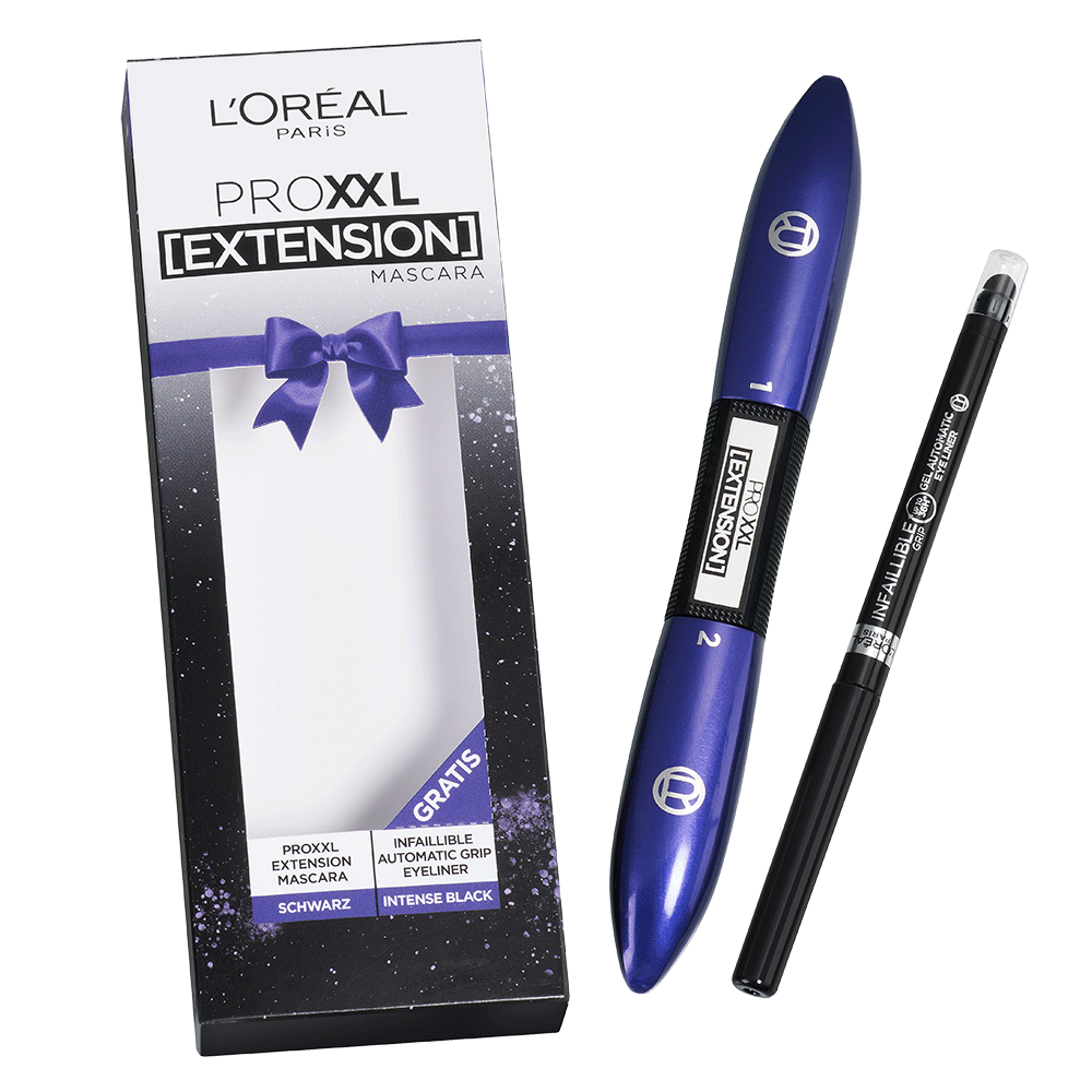 Bild: L'ORÉAL PARIS ProXXL Extension Mascara schwarz + Infaillible Automatic Grip Eyeliner Intense Black 