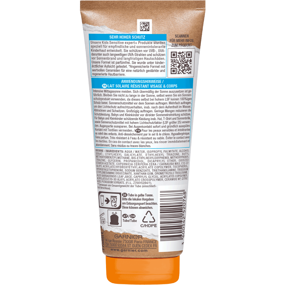 Bild: GARNIER AMBRE SOLAIRE Kids Sensitive expert+ Sonnenschutz-Milch LSF 50+ 