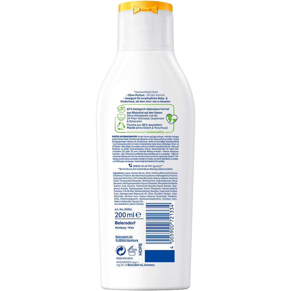 Bild: NIVEA Sun Babies & Kids Sonnenschutz Sensitiv LSF 50+ 