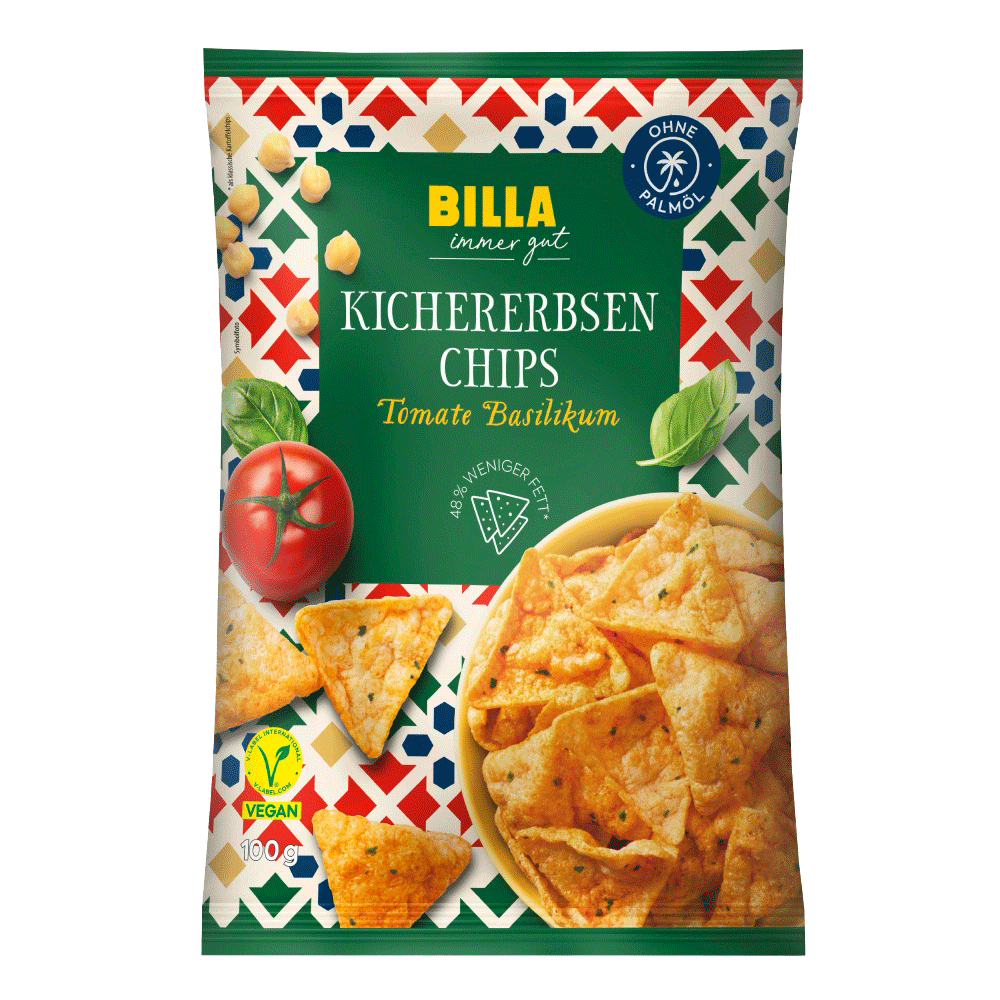 Bild: Billa immer gut Kichererbsenchips Tomate Basilikum 