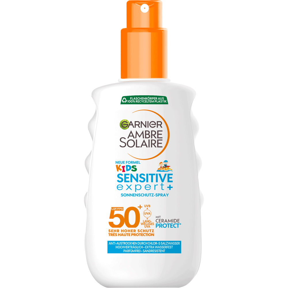 Bild: GARNIER AMBRE SOLAIRE Kids Sensitive expert+ Sonnenschutz-Spray LSF 50+ 