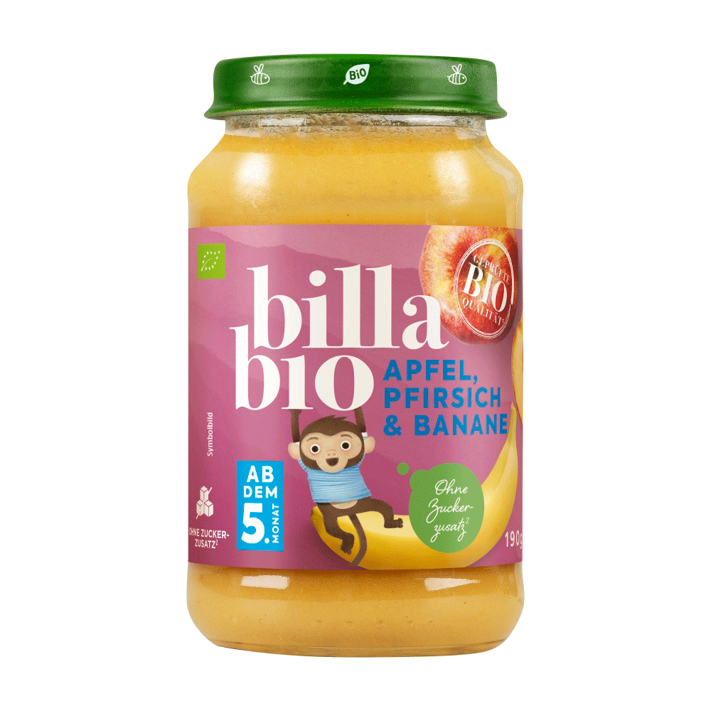 Bild: Billa Bio Gläschen Apfel Pfirsich & Banane 