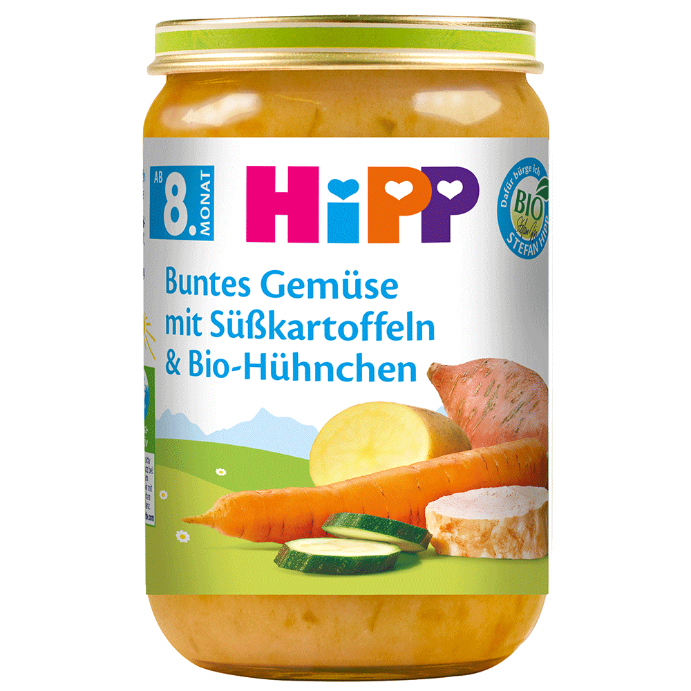 Bild: HiPP Buntes Gemüse mit Süßkartoffeln & Bio Hühnchen 