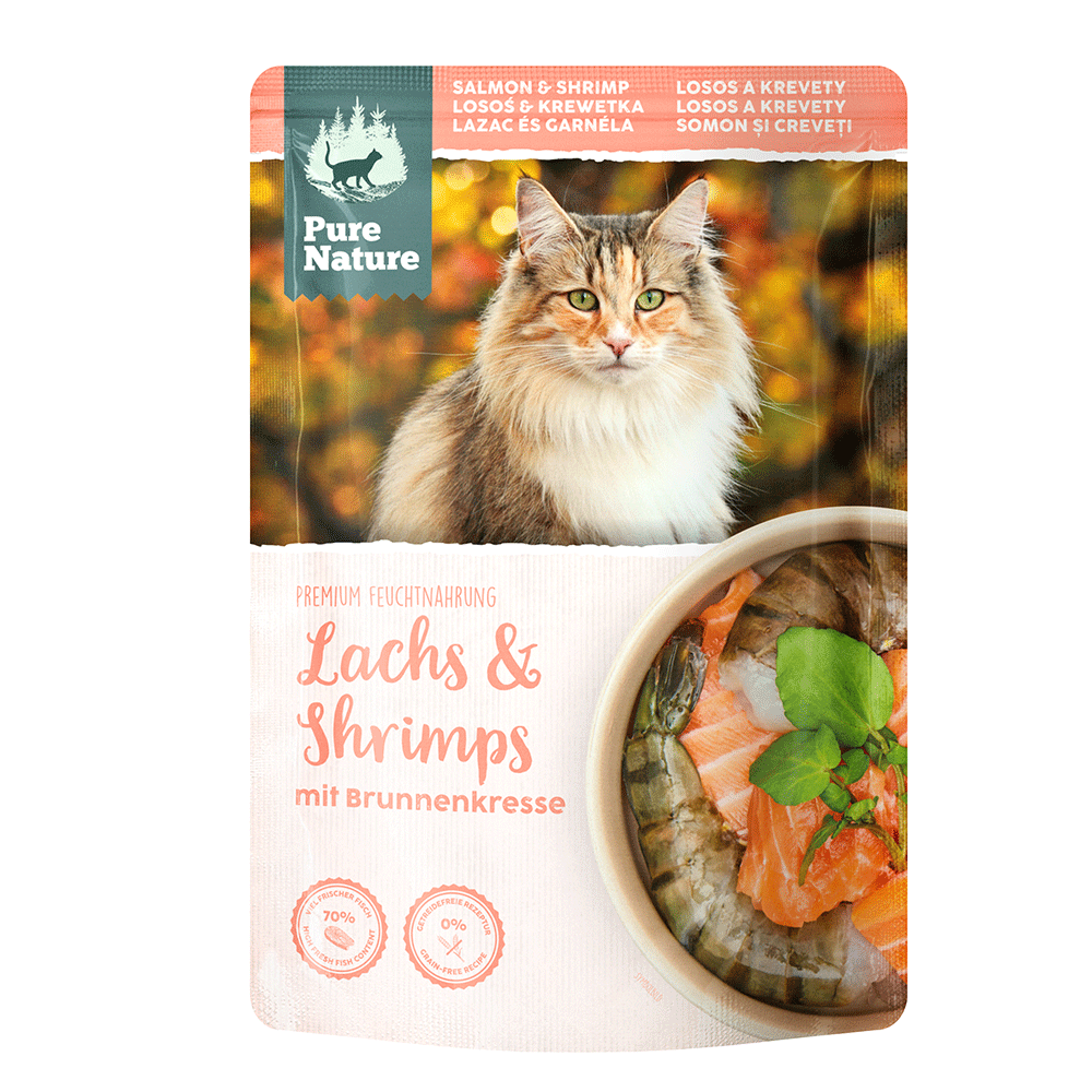 Bild: Pure Nature Premium Feuchtnahrung Lachs und Shrimps mit Brunnenkresse 