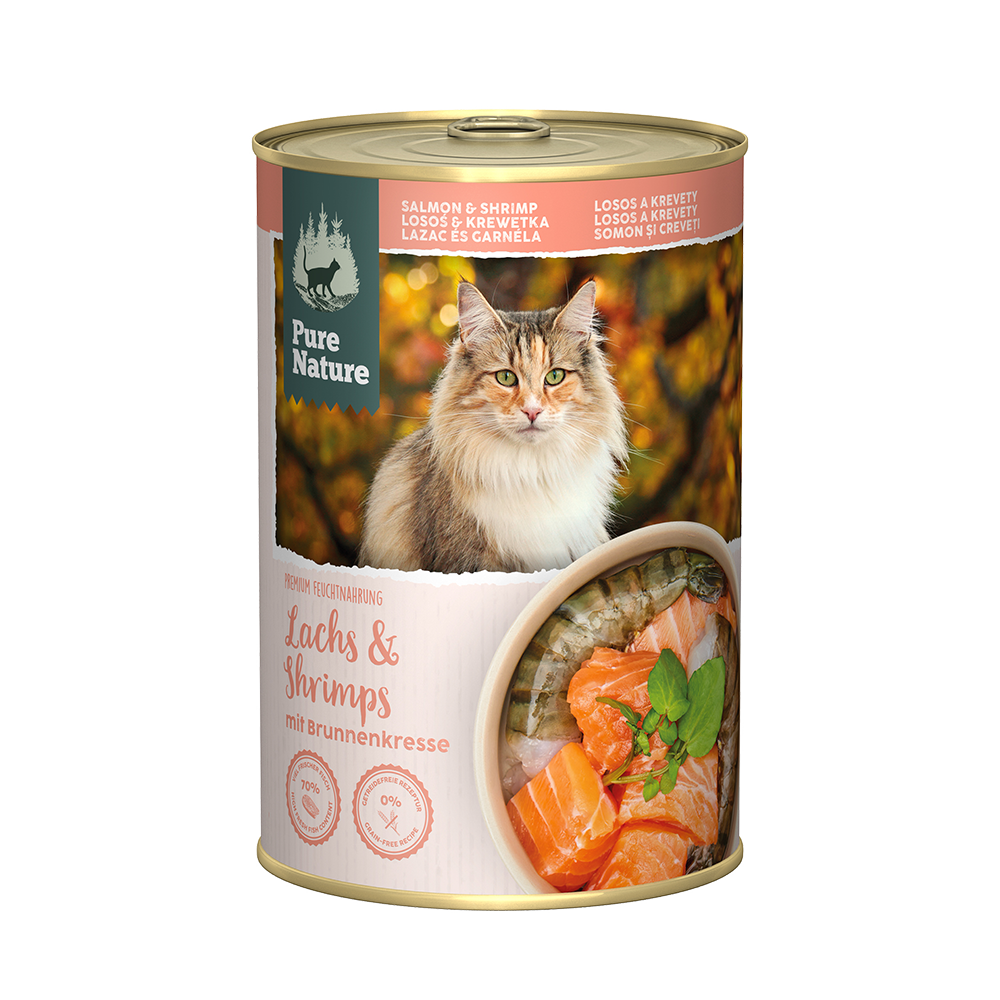 Bild: Pure Nature Nassfutter Lachs und Shrimps mit Brunnenkresse 